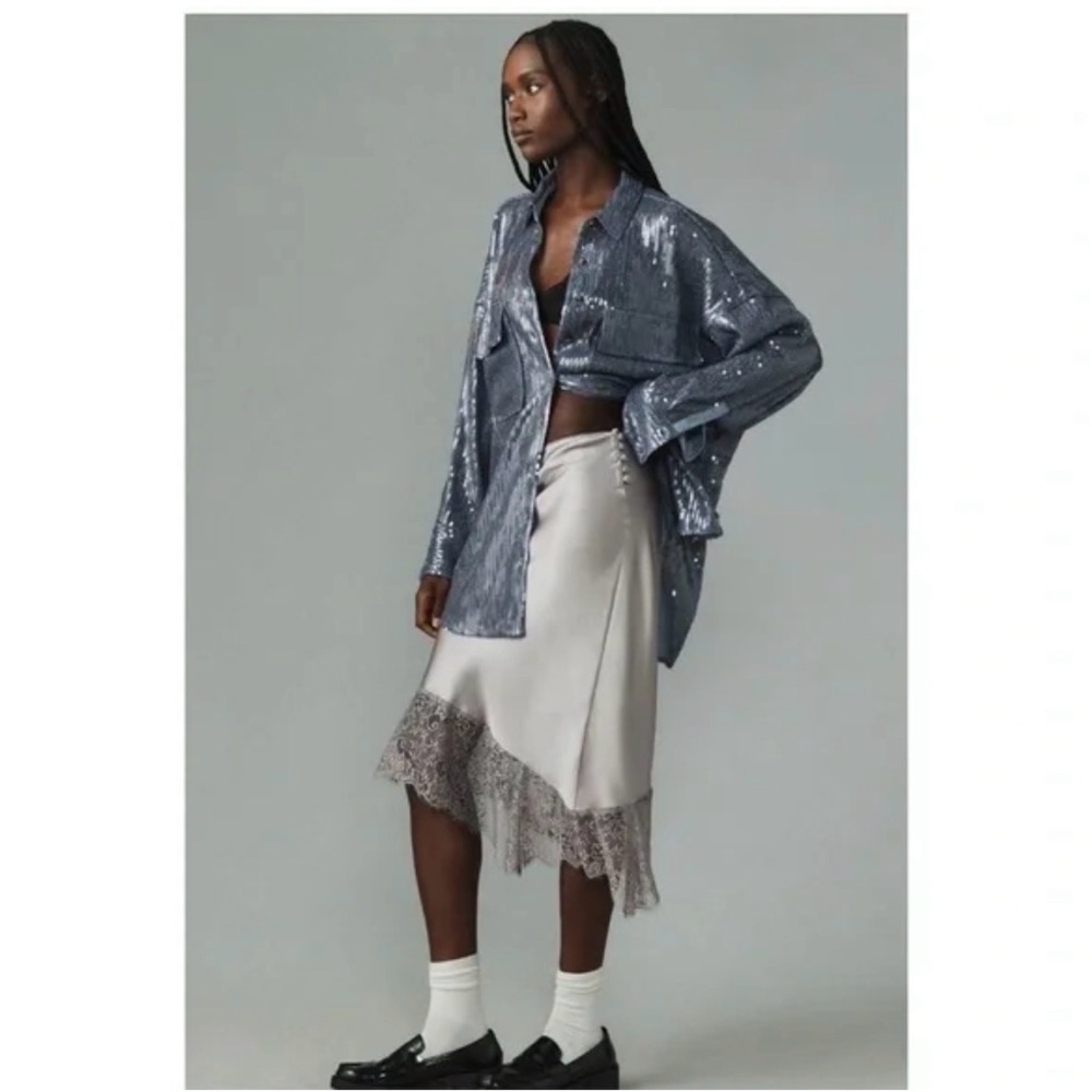 Pilcro Shimmering Sequin Top in Silver